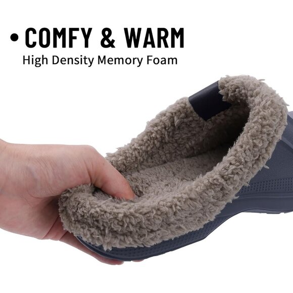 Women GREY Clogs Waterproof Winter Fuzzy Slippers Classic Fur Lined - Picture 3 of 5